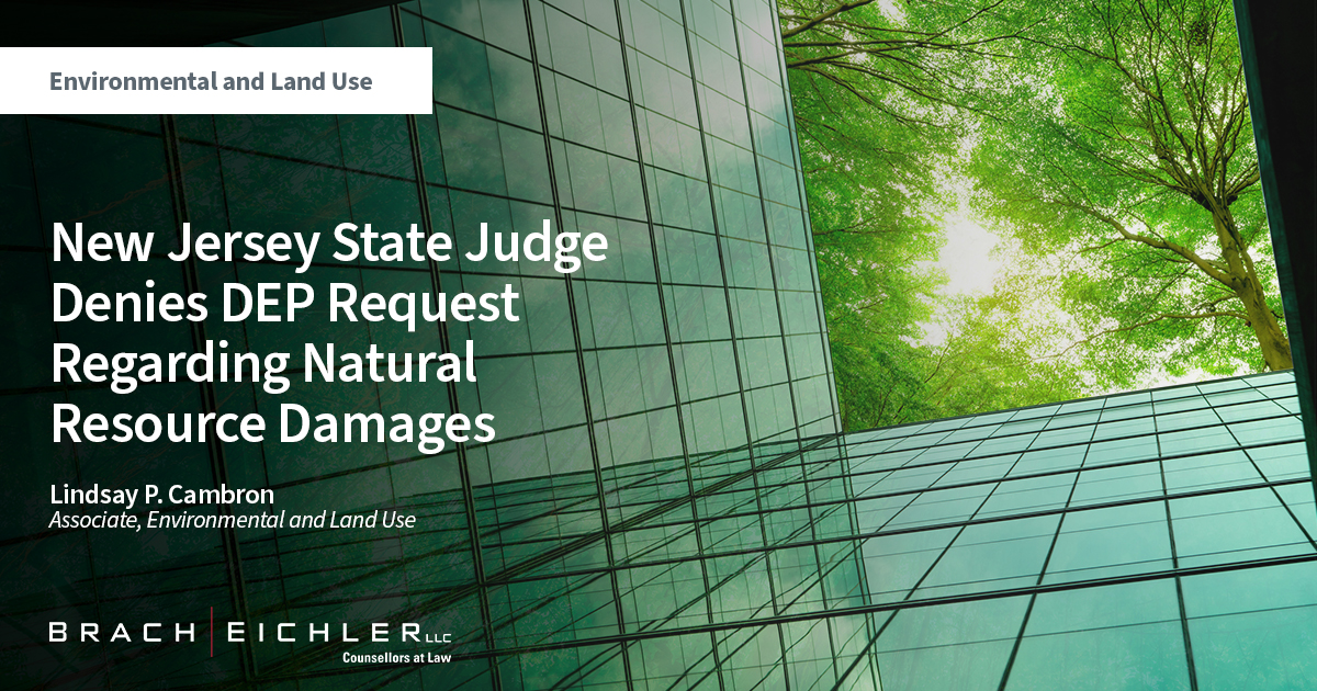 New Jersey State Judge Denies DEP Request Regarding Natural Resource Damages - Environmental & Land Use - Lindsay Cambron - November 2022 - Brach Eichler