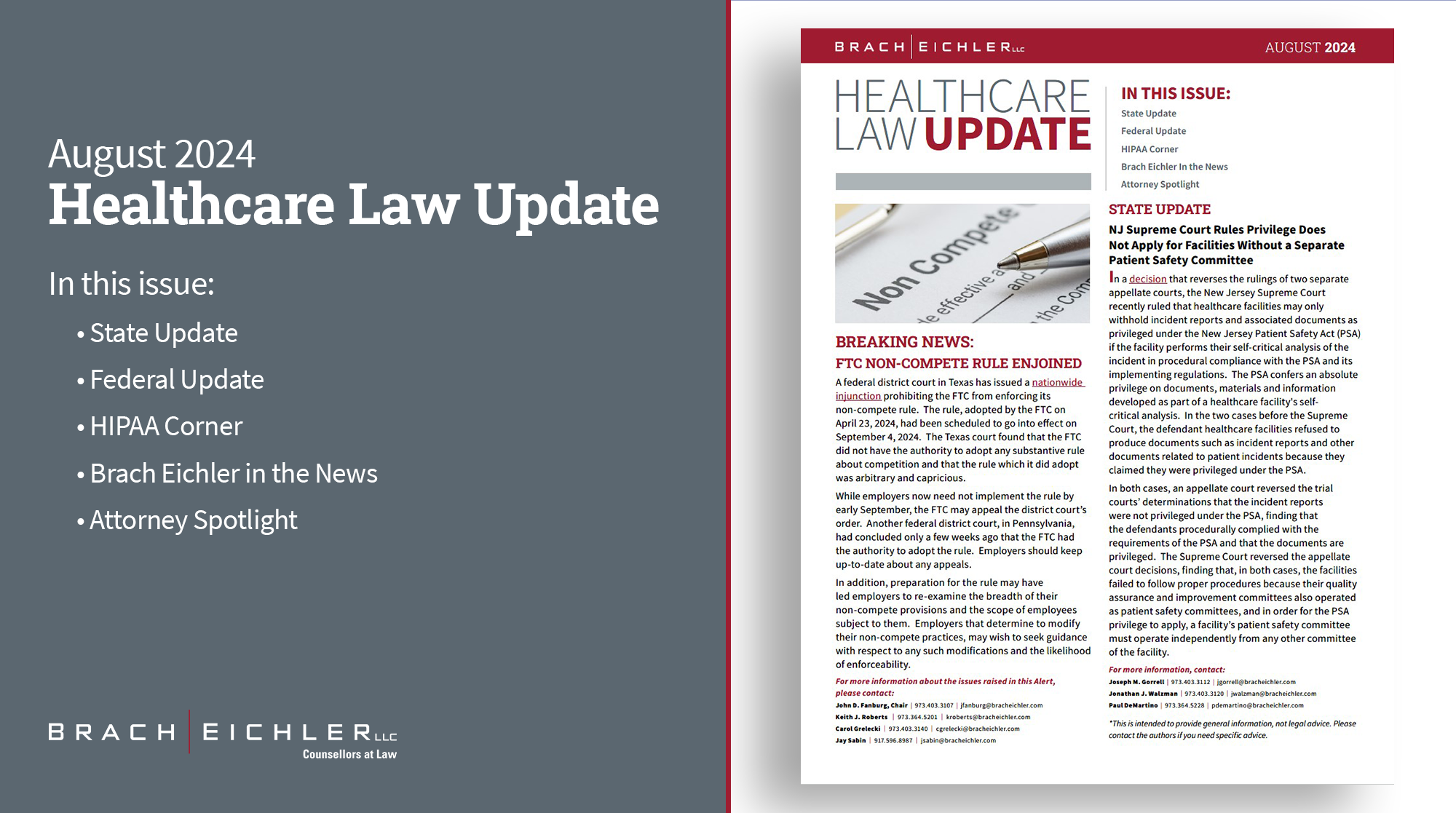 Brach Eichler Healthcare Law Update - August 2024